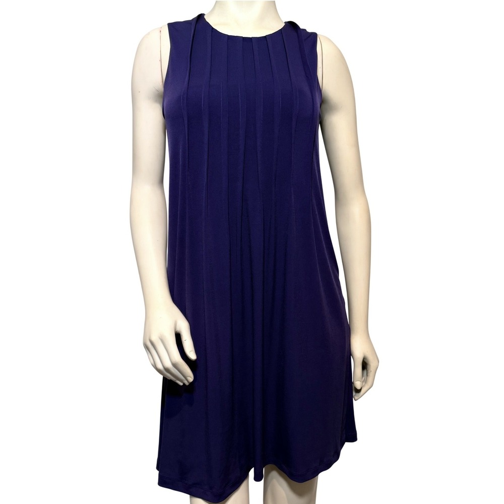 Calvin Klein Shift Dress Women Medium‎ Purple Excellent Pleated Sleeveless Round